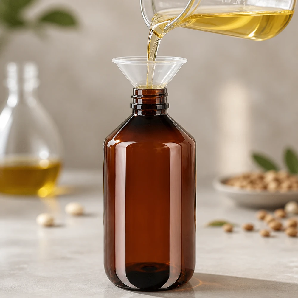 Schlanke PET Flasche 500ml mit braunem Verschluss zum sicheren Lagern von Ölen