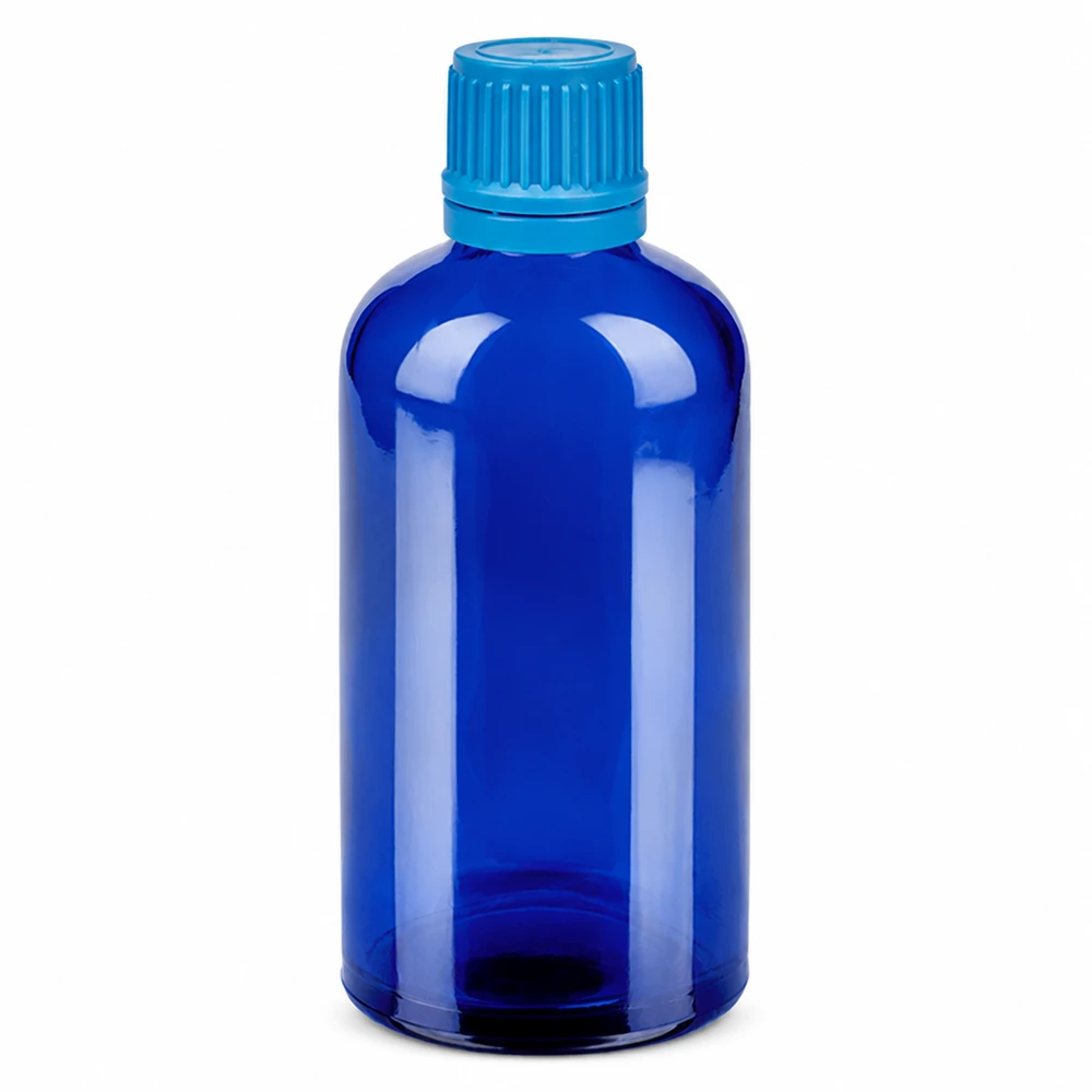 Butelka 100 ml 11 mm SV niebieski OV BlueLine UT18/100 100 ml niebieska szklana butelka z zakrętką do kosmetyków i farmaceutyków