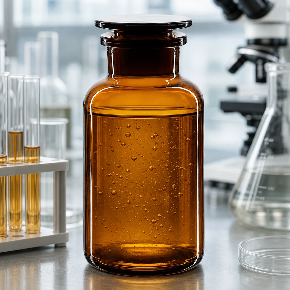 Butelka o szerokiej szyjce, 500 ml, brązowa, z szklanym korkiem, przeznaczona do odczynników chemicznych i próbek laboratoryjnych