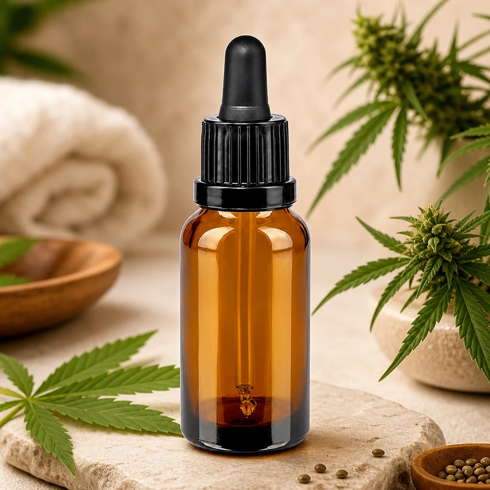 Butelka do leków płynnych 20 ml, czarna OV BrownLine UT18/20 Kompaktowa szklana butelka o pojemności 20 ml z pipetą z zakraplaczem, idealna do mobilnego stosowania CBD i naturalnych kosmetyków.