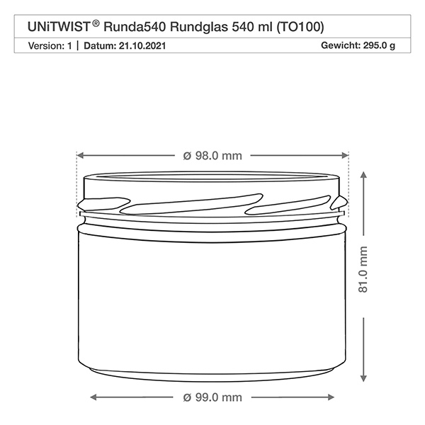 UNiTWIST Runda540 - kubki o pojemności 540ml TO100 Kubki UNiTWIST Runda540 540ml TO100 rysunek techniczny wymiary średnica 98mm wysokość 81mm specyfikacja produktu