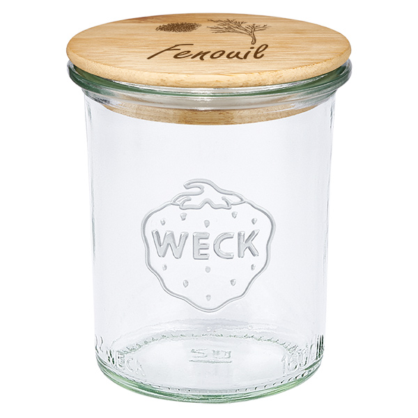 Drewniana pokrywka „Fenouil” ze szklanym naczyniem WECK 160 ml Drewniana pokrywka „Fenouil” ze szklanym naczyniem WECK 160 ml