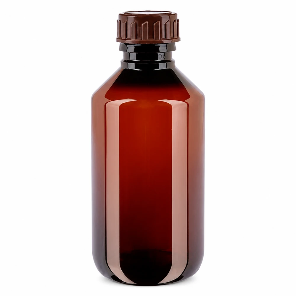 Butelka PET 200 ml z brązową nakrętką Standard Braune PET Apothekerflasche 200ml mit gerilltem Schraubverschluss standard