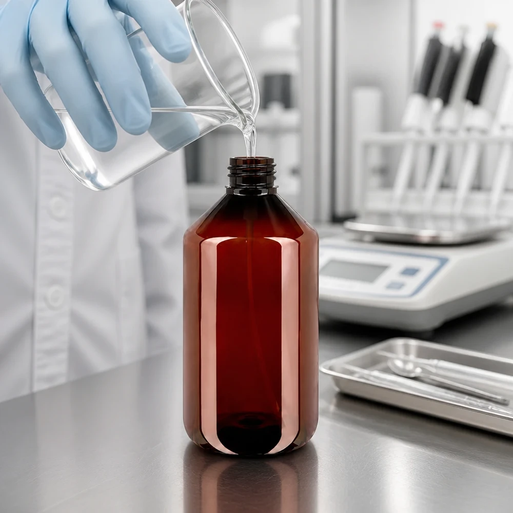 Butelka PET 500ml z atomizerem biała Robuste 500ml Sprühflasche aus PET in Braun mit weissem Zerstäuber für pharmazeutische Anwendungen