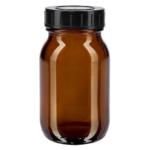 Butelka z szerok&#261; szyjk&#261; o pojemno&#347;ci 100 ml z bursztynowego szk&#322;a z zakr&#281;tk&#261;