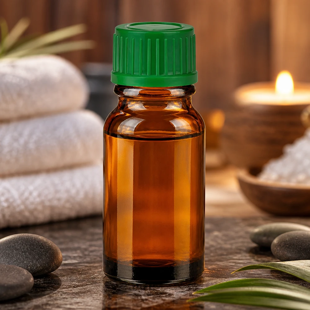 10 ml szklana butelka z serii BrownLine z zieloną zakrętką zabezpieczającą przed dziećmi do produktów naturalnych