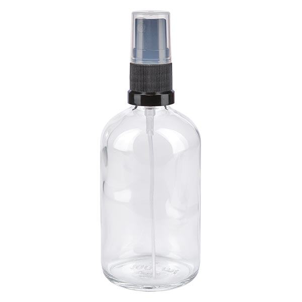 Butelka apteczna przezroczysta 100 ml z czarnym rozpylaczem Butelka apteczna przezroczysta 100 ml z czarnym rozpylaczem