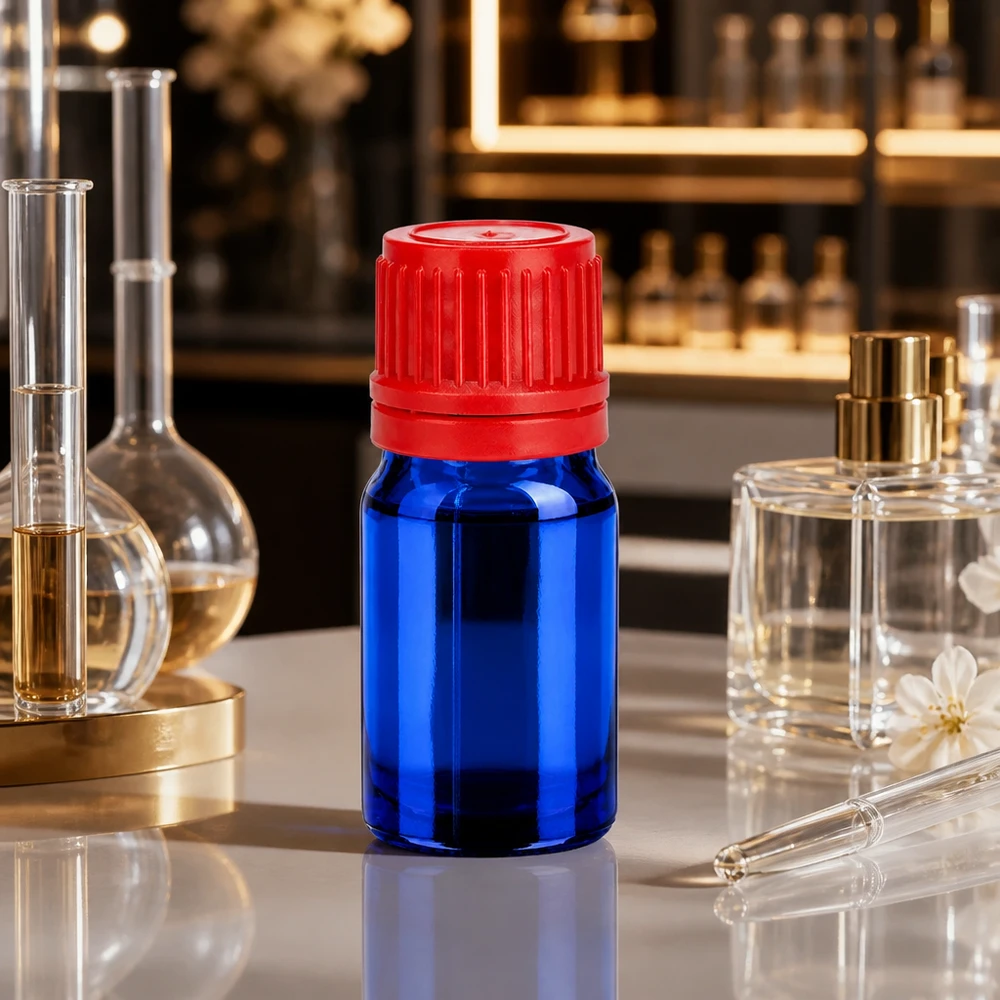 Wysokiej jakości butelka laboratoryjna o pojemności 5 ml wykonana z niebieskiego szkła z precyzyjnym gwintem BlueLine UT18/5