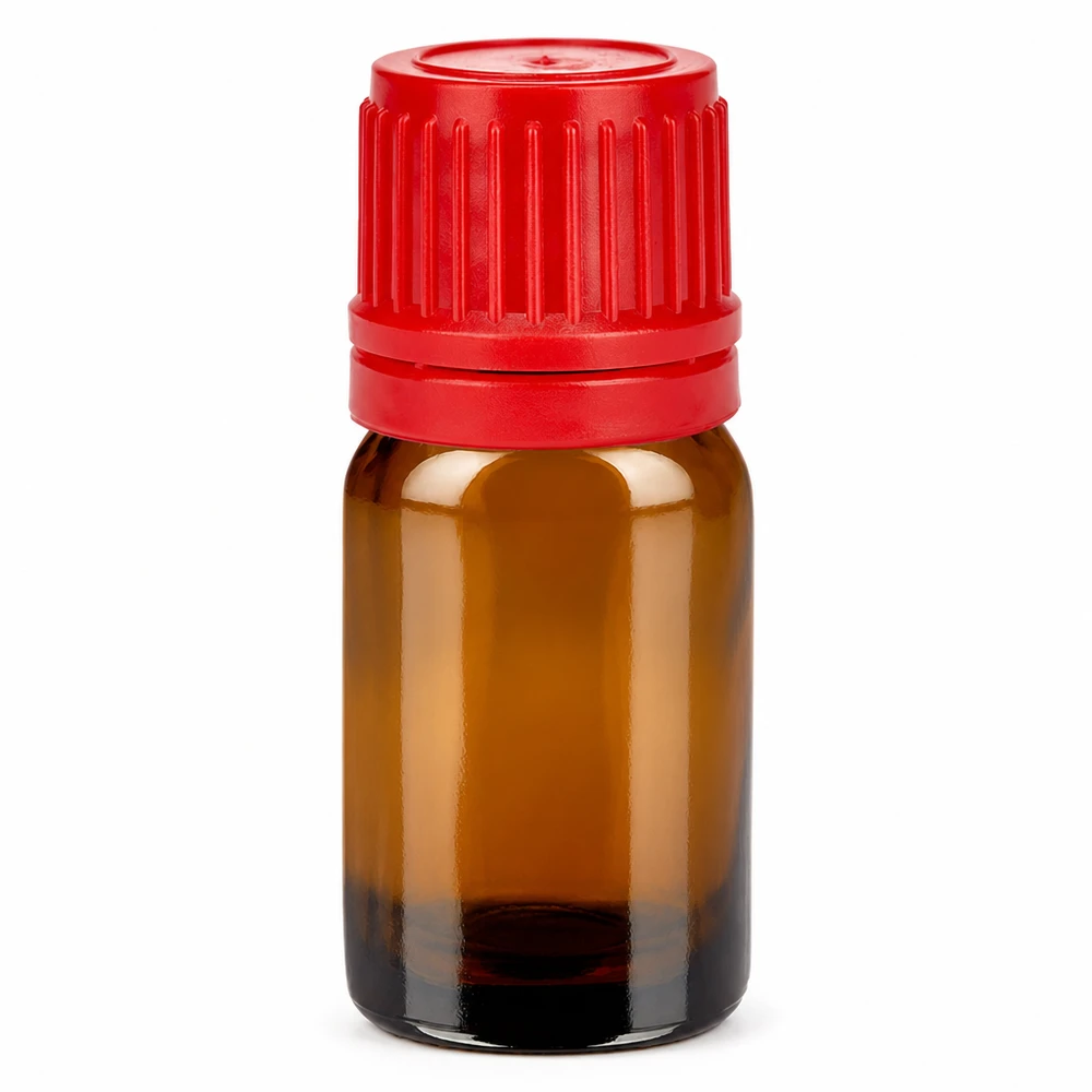 Butelka 5 ml 11 mm SV czerwony OV BrownLine UT18/5 Butelka z bursztynowego szkła o pojemności 5 ml z czerwoną nakrętką do olejków eterycznych i aromaterapii