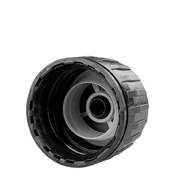 Czarna zakr&#281;tka do butelek na leki z pier&#347;cieniem OV i pier&#347;cieniem do nalewania