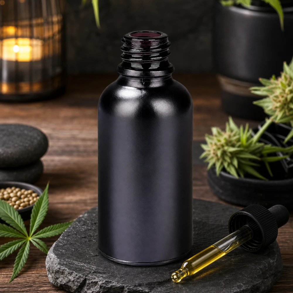 30 ml butelka farmaceutyczna BlackLine UT18/30 o ergonomicznym kształcie ułatwiającym obsługę i dozowanie.
