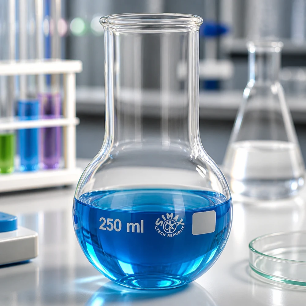 Kolba okrągłodenna o pojemności 250 ml z kulistą podstawą i długą szyjką do precyzyjnych prac laboratoryjnych