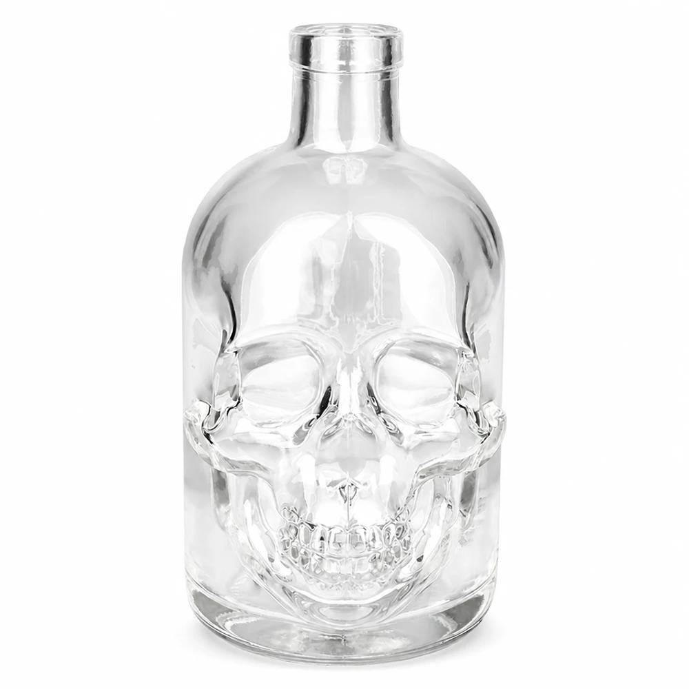 Szklana butelka 500 ml Jack bez zamknięcia UNiTWIST® 500 ml szklana butelka Jack z motywem czaszki bez zakrętki UNiTWIST przezroczysta butelka na napoje spirytusowe