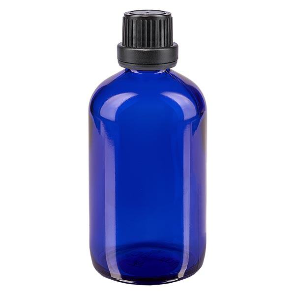Butelka apteczna niebieska 100ml zakrętka czarna szczelna OV Butelka apteczna niebieska 100ml zakrętka czarna szczelna OV