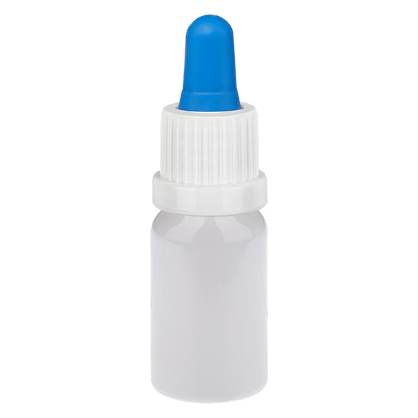 Butelka z pipetą 10 ml, biała/niebieska, zamknięcie zabezpieczające przed otwarciem WhiteLine UT18/10 Butelka z pipetą 10 ml, biała/niebieska, zamknięcie zabezpieczające przed otwarciem WhiteLine UT18/10