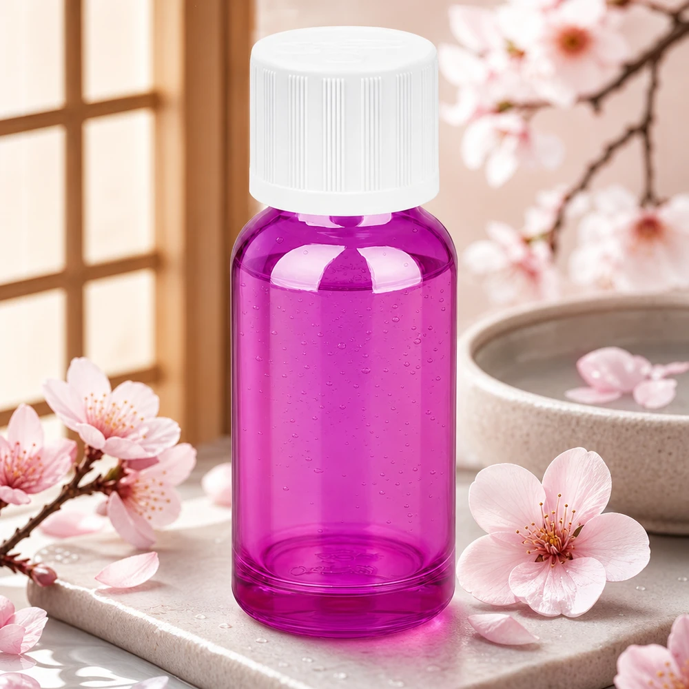 Butelka 20 ml z zakrętką 11 mm, biała, standardowa, zabezpieczona przed dziećmi PurpleLine UT18/20 Kompaktowa szklana butelka 20 ml w eleganckim fioletowym kolorze z bezpieczną zakrętką do zastosowań mobilnych