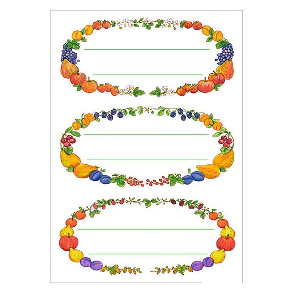 Naklejki kuchenne &quot;Wie&#324;ce owocowe&quot; (12 naklejek) | 4 arkusze = 12 naklejek papierowych.
