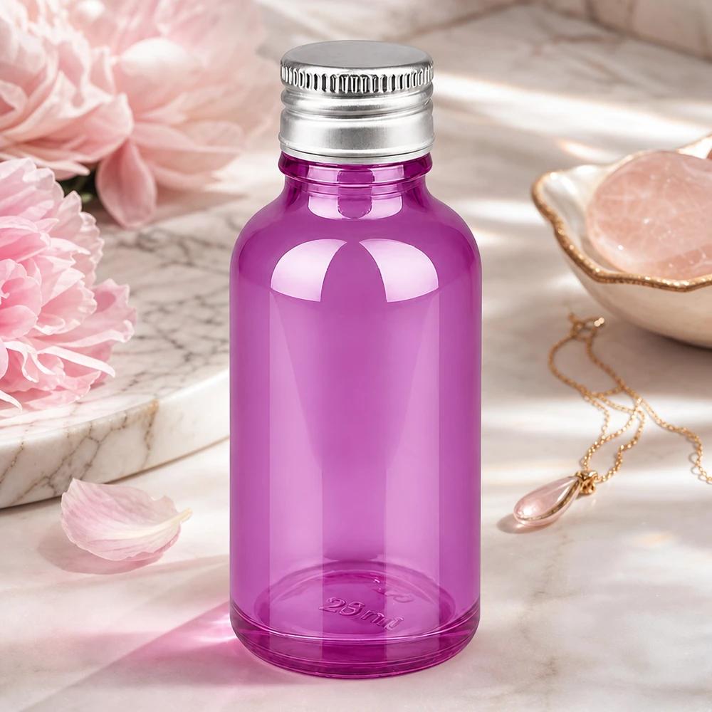 Butelka 30ml 11mm zakrętka aluminiowo-srebrna standard PurpleLine.UT18/30 Przezroczysta szklana butelka 30 ml z błyszczącym aluminiowym korkiem do aromaterapii