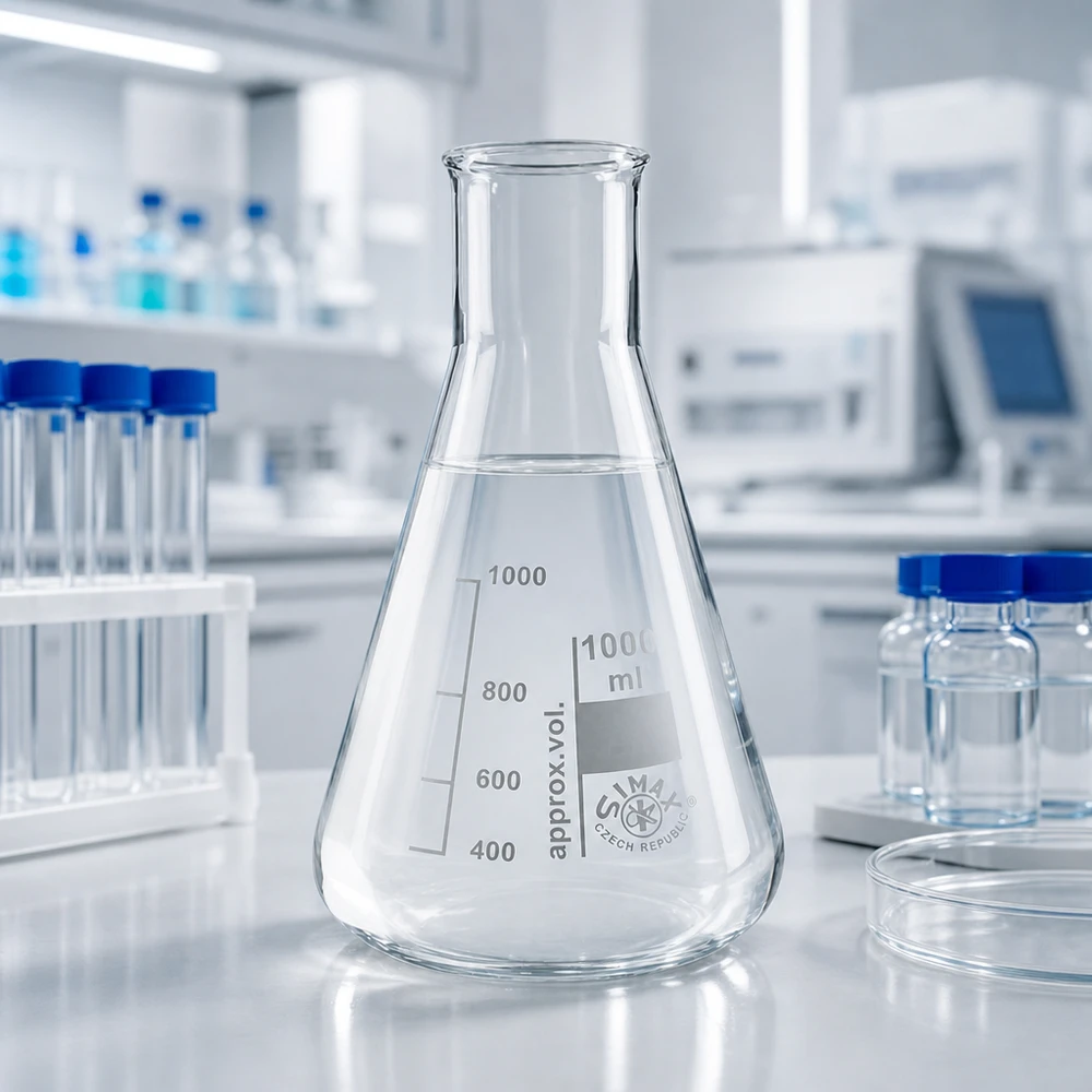 Przezroczysta kolba Erlenmeyera 100 ml z szeroką szyjką, profesjonalny sprzęt laboratoryjny z probówkami