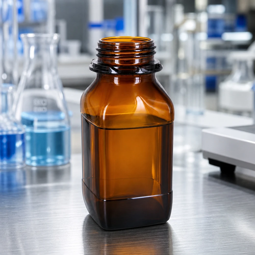 Butelka do przechowywania o pojemności 500 ml z brązowego szkła – niezawodna ochrona cennych substancji Prostokątna butelka chemiczna 500 ml wykonana z wysokiej jakości bursztynowego szkła borokrzemowego dla laboratoriów