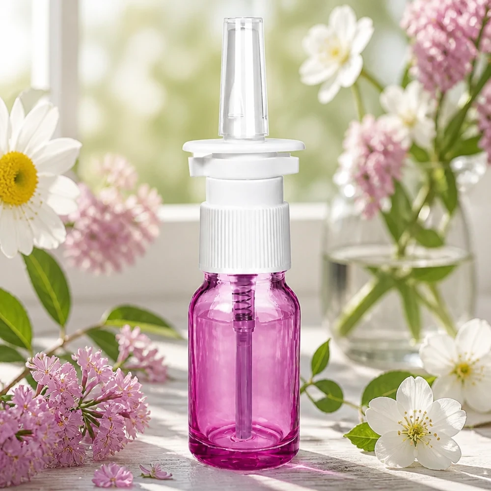 Butelka z aerozolem do nosa 10 ml z gwintem STD UT18/10 w kolorze fioletowym przezroczystym do precyzyjnego dozowania