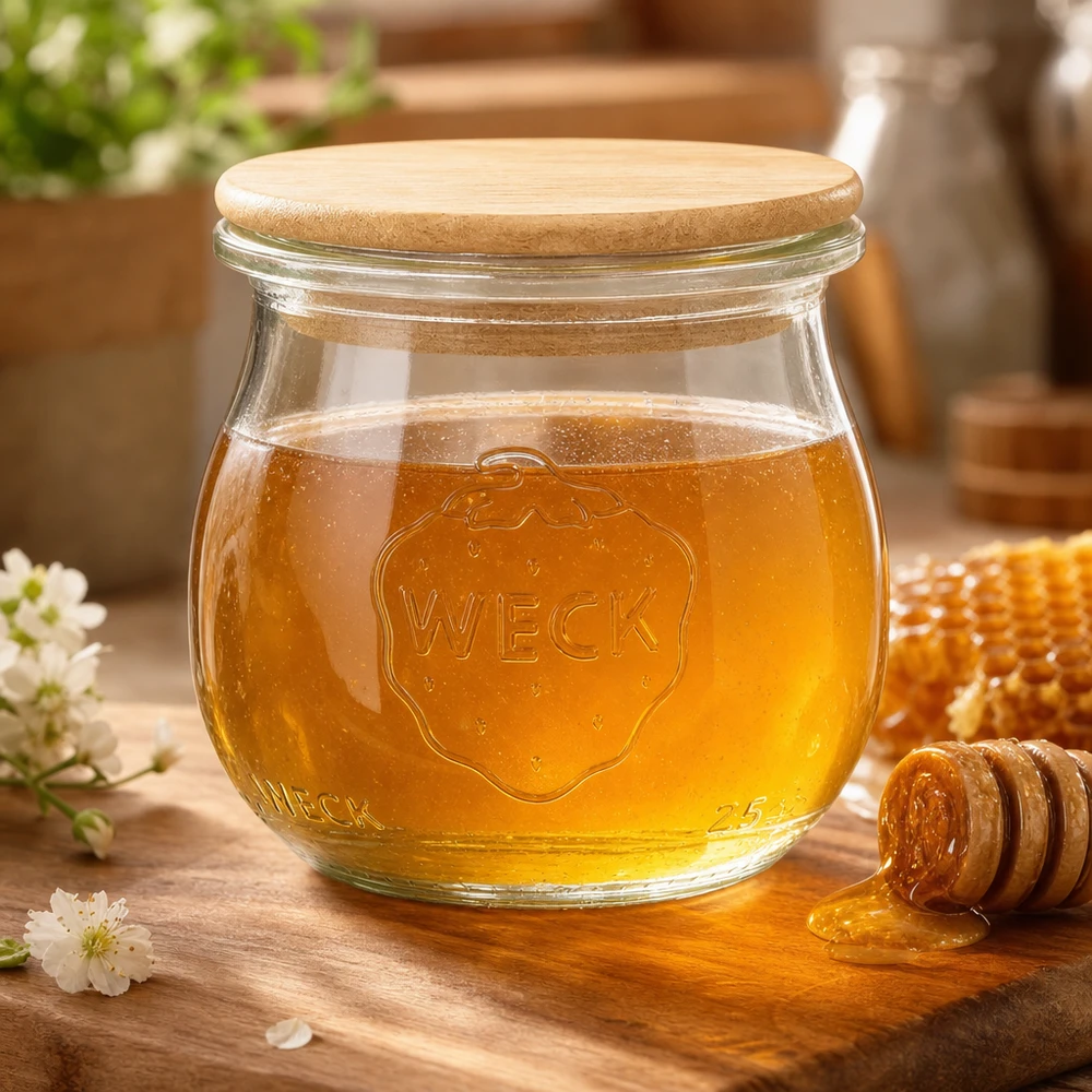 Słoik tulipanowy 75 ml WECK RR40 z drewnianą pokrywką