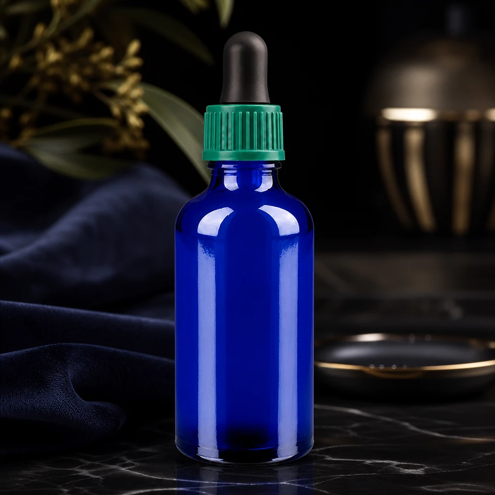 Butelka z kroplomierzem 50 ml 0,8 mm zielona STD BlueLine UT18/50 Wysokiej jakości butelka z zakraplaczem o pojemności 50 ml w eleganckim niebieskim kolorze z praktyczną zakrętką.