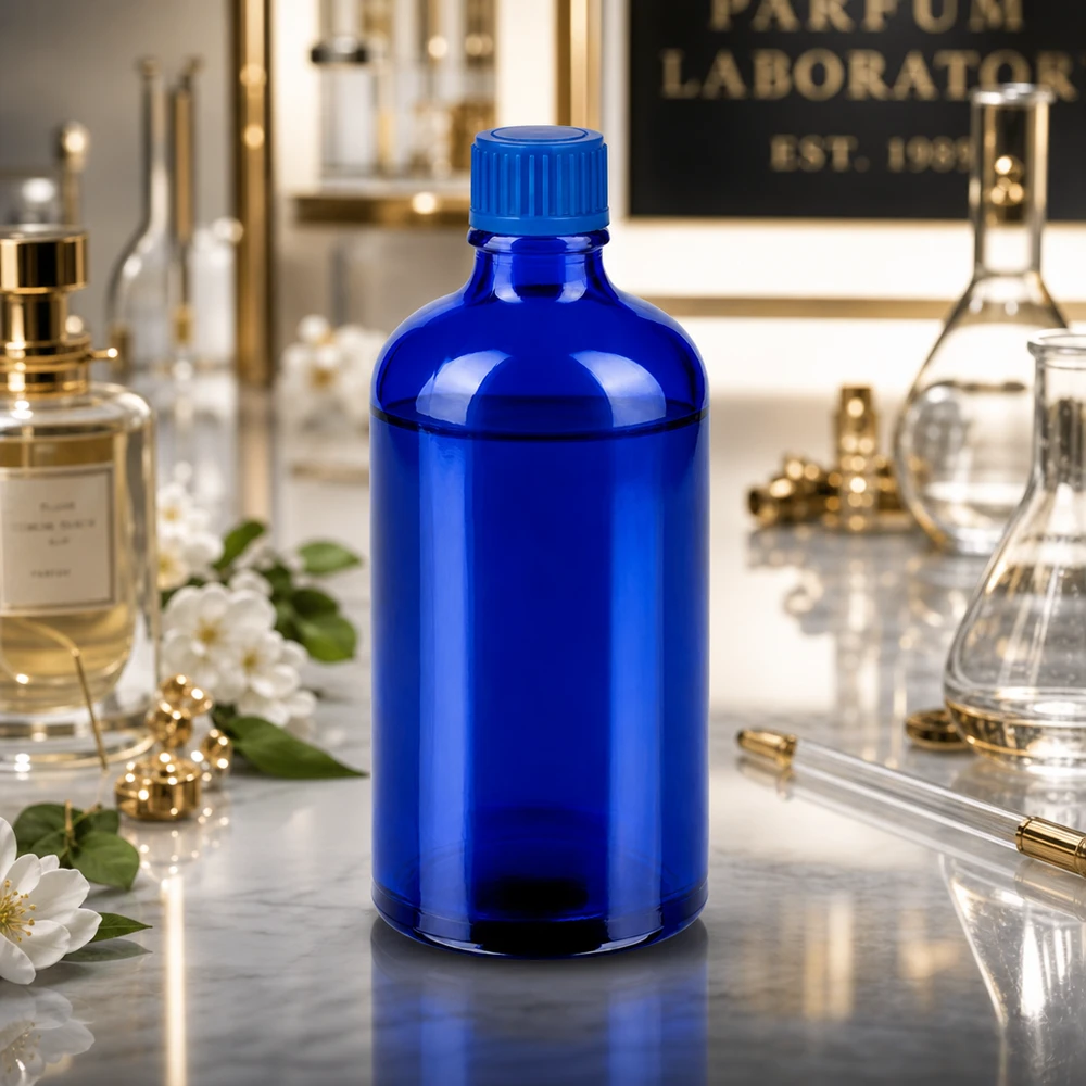 Butelka 100 ml 11 mm SV niebieski STD BlueLine UT18/100 Elegancka szklana butelka 100 ml w intensywnym niebieskim kolorze dla profesjonalnych laboratoriów kosmetycznych