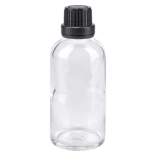 Butelka apteczna przezroczysta 50ml zakrętka czarna szczelna OV Butelka apteczna przezroczysta 50ml zakrętka czarna szczelna OV