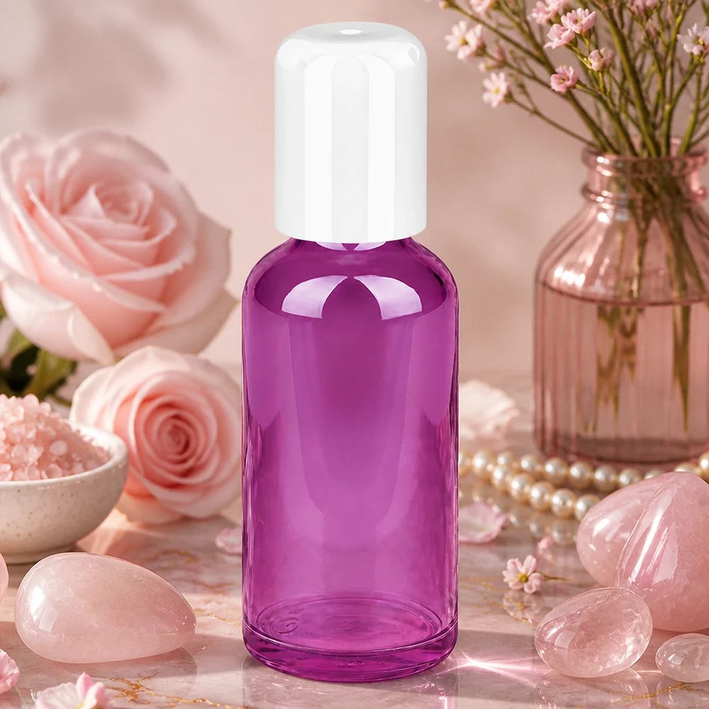 Butelka typu roll-on o pojemności 50 ml z praktyczną białą nakrętką, idealna w podróży i w podróży.