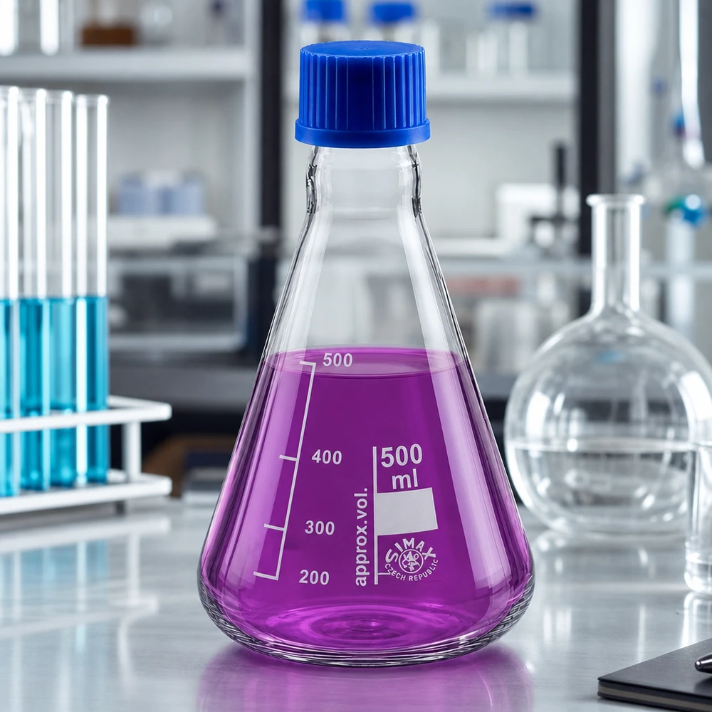 Kolba Erlenmeyera 500 ml wykonana z żaroodpornego szkła borokrzemowego z podziałką