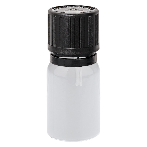 Butelka z zakraplaczem 5 ml, 1 mm, czarna, zamknięcie zabezpieczające przed otwarciem przez dzieci, symbol ostrzegawczy dla osób niewidomych WhiteLine UT18/5