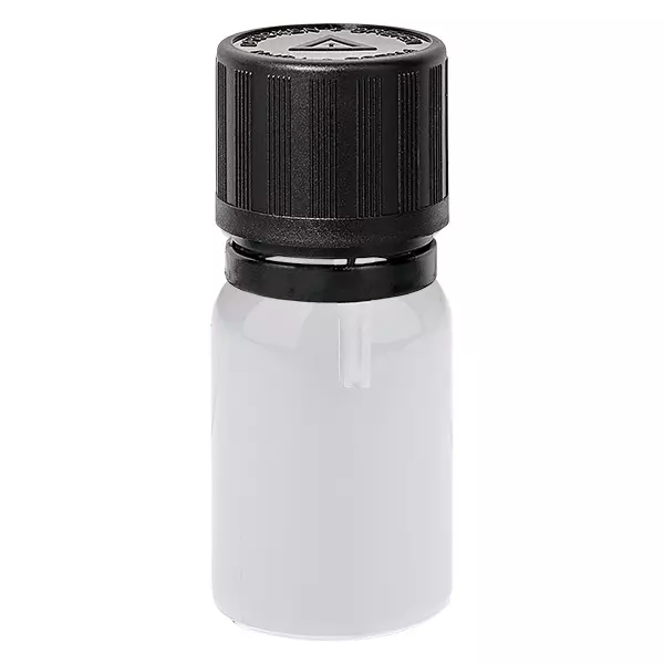 Butelka z zakraplaczem 5 ml, 1 mm, czarna, zamknięcie zabezpieczające przed otwarciem przez dzieci, symbol ostrzegawczy dla osób niewidomych WhiteLine UT18/5 Butelka z zakraplaczem 5 ml, 1 mm, czarna, zamknięcie zabezpieczające przed otwarciem przez dzieci, symbol ostrzegawczy dla osób niewidomych WhiteLine UT18/5