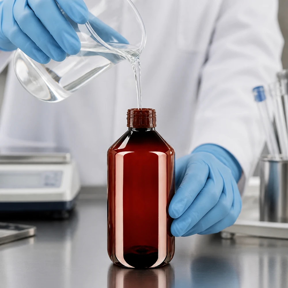 Butelka PET 500ml z brązową nakrętką OV Braune PET Enghalsflasche 500ml mit manipulationssicherem Verschluss für flüssige Substanzen