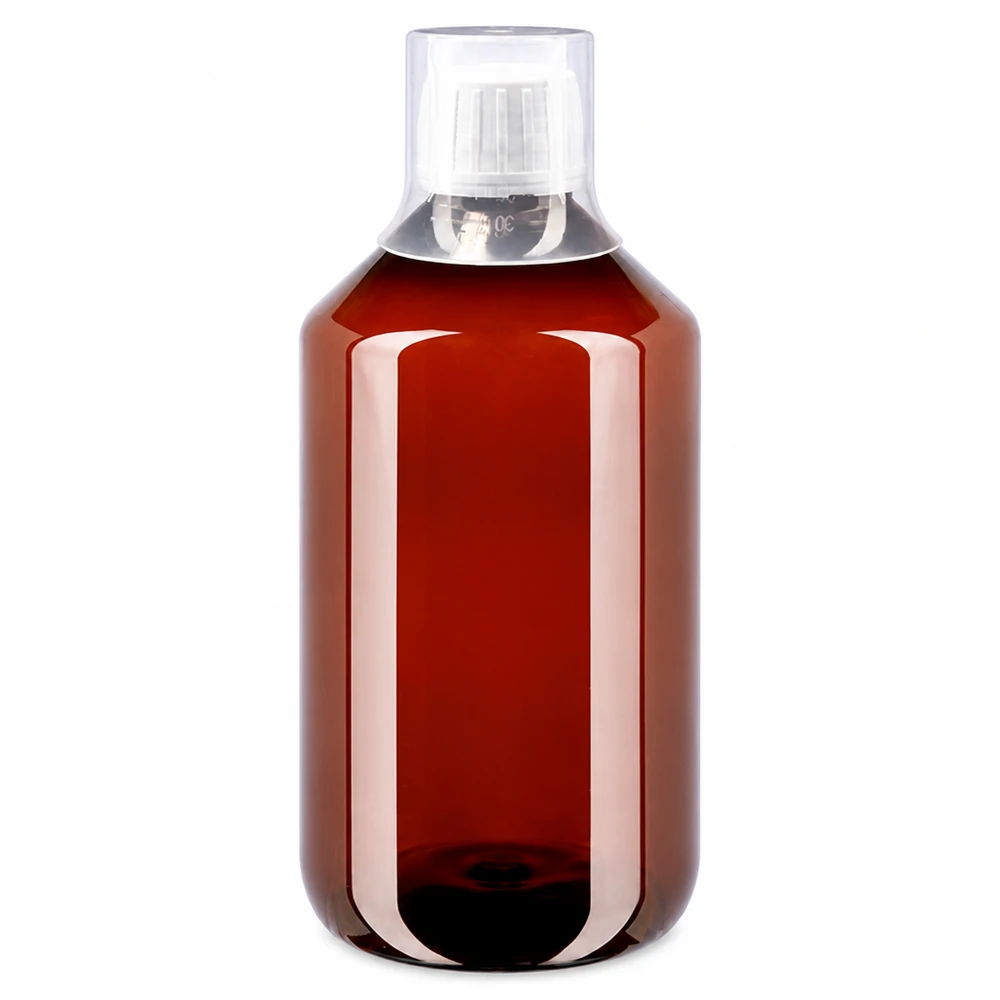Butelka PET 500ml z białą nakrętką OV + kubek Braune PET Flasche 500ml mit Dosierverschluss und transparentem Messbecher