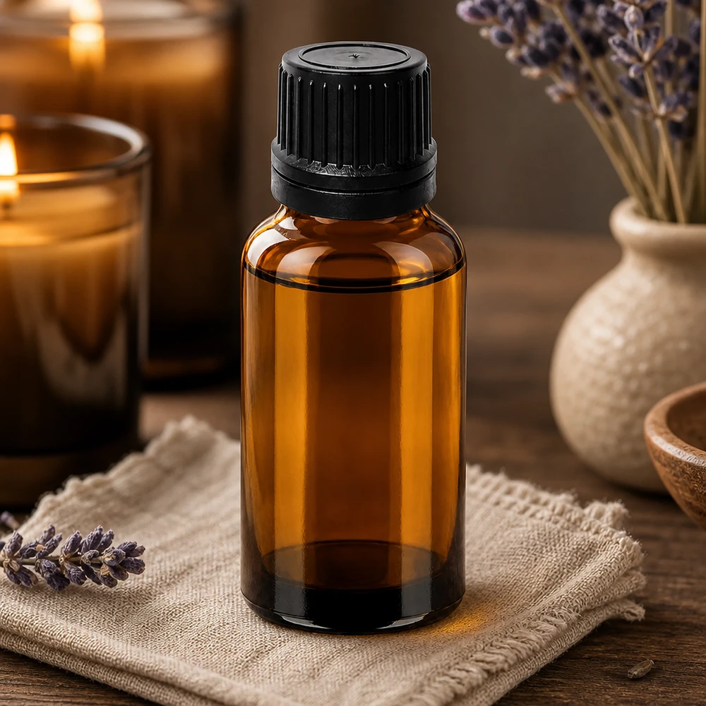 20 ml butelka z kroplomierzem 1 mm czarna OV BrownLine UT18/20 Profesjonalna butelka apteczna z bursztynowego szkła o pojemności 20 ml z czarną zakrętką do precyzyjnej aplikacji