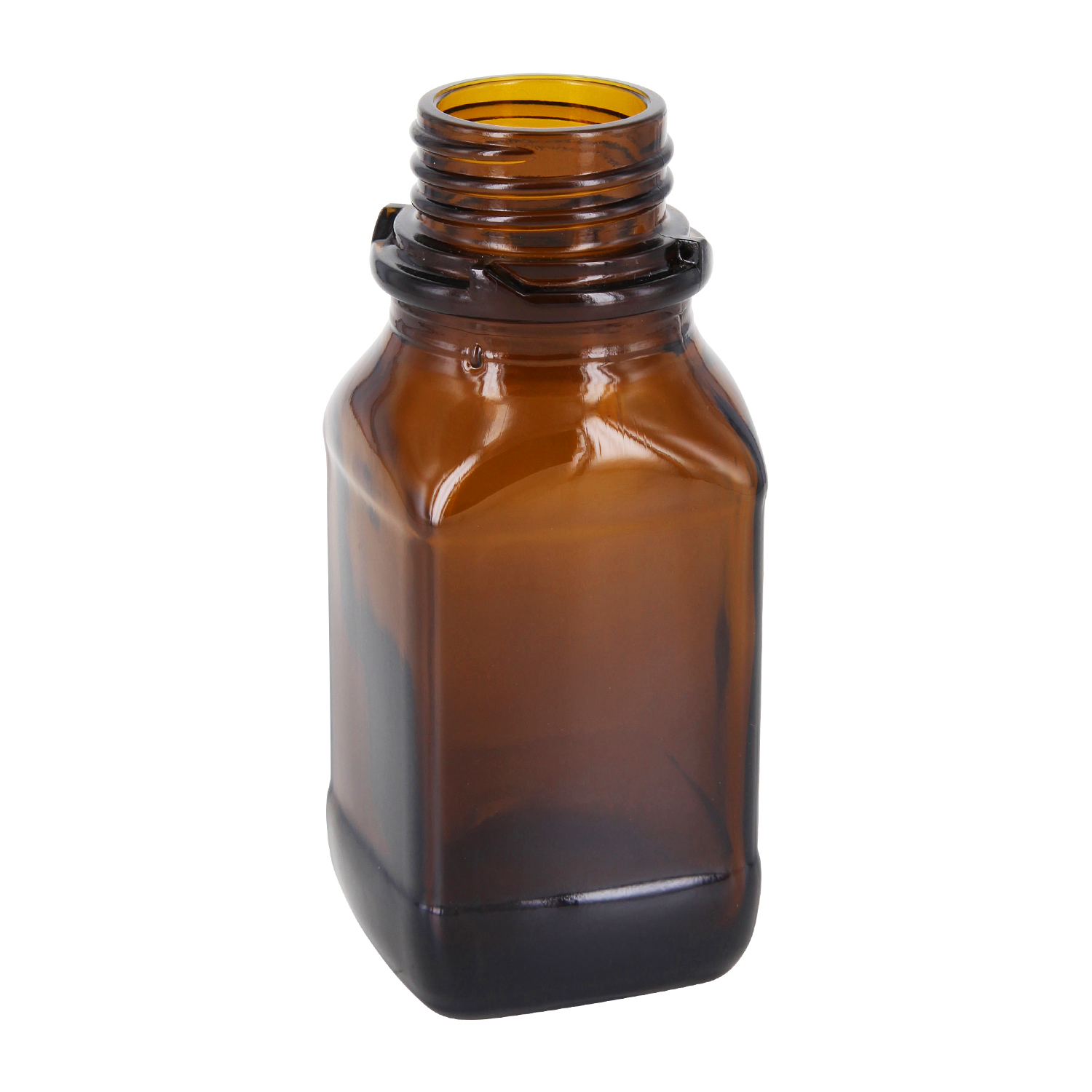 Butelka z brązowego szkła o pojemności 100 ml na Twoje cenne substancje Brązowa szklana butelka chemiczna 100 ml z gwintem bez nakrętki na białym tle