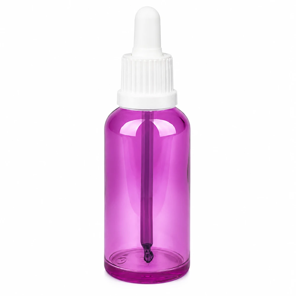 Butelka z pipetą o pojemności 50 ml, fioletowo-przezroczysta z białą nasadką do precyzyjnego dozowania
