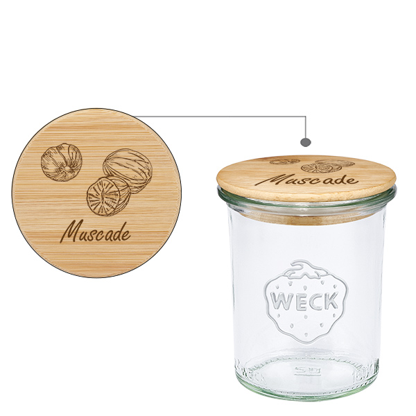 Drewniana pokrywka „Muscade” z szklanym wkładem WECK 160 ml Drewniana pokrywka „Muscade” z szklanym wkładem WECK 160 ml