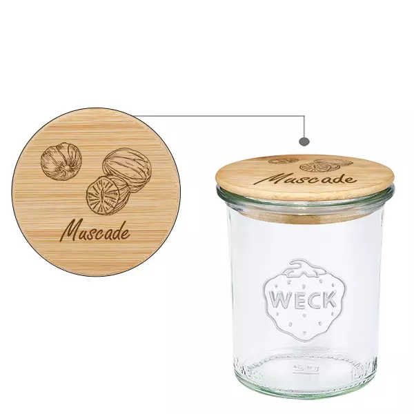 Drewniana pokrywka „Muscade” z szklanym wkładem WECK 160 ml Drewniana pokrywka „Muscade” z szklanym wkładem WECK 160 ml