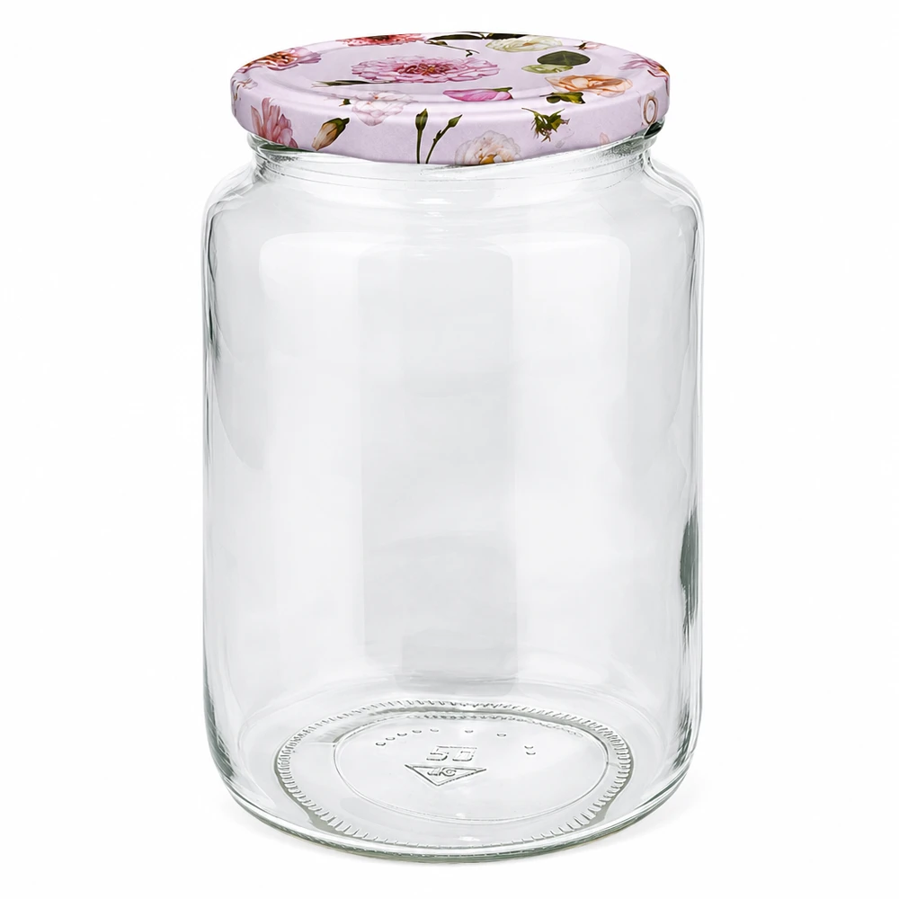 795ml Rundglas + BasicSeal Deckel Blume rosa UNiTWIST 795 ml okrągły słoik z pokrywką w różowe kwiaty BasicSeal słoik do przechowywania przetworów słoik na dżem