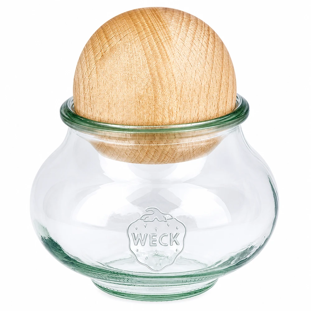 WECK słoik na biżuterię 560ml RR80 z bukową pokrywką drewniany słoik do przechowywania z korkową uszczelką przezroczysty