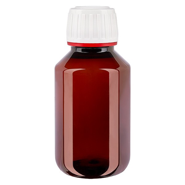 Butelka PET 100 ml z białą/czerwoną nakrętką OV Butelka PET 100 ml z białą/czerwoną nakrętką OV