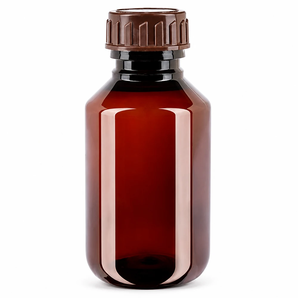 Braune PET Kunststoffflasche 100ml mit braunem Verschluss für chemische und pharmazeutische Produkte