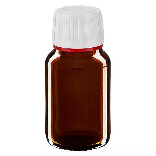 Butelka 30 ml brązowa, zakrętka biała z czerwonym pierścieniem ApoGlas umożliwiającym manipulację. Farmaceutyczna jakość produkcji UE. Gwint 28 mm (PP28). (syrop, butelka z lekkiego szkła) Butelka 30 ml brązowa, zakrętka biała z czerwonym pierścieniem ApoGlas umożliwiającym manipulację. Farmaceutyczna jakość produkcji UE. Gwint 28 mm (PP28). (syrop, butelka z lekkiego szkła)