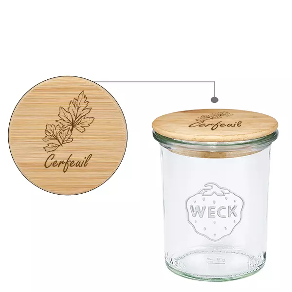 Drewniana pokrywka „Cerfeuil” z szklanym wkładem WECK 160 ml