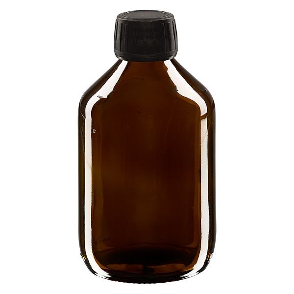 Butelka na lek 300 ml brązowa, zakrętka czarna z pierścieniem ApoGlas. Farmaceutyczna jakość produkcji UE. Gwint 28 mm (PP28). (syrop, butelka z lekkiego szkła) Butelka na lek 300 ml brązowa, zakrętka czarna z pierścieniem ApoGlas. Farmaceutyczna jakość produkcji UE. Gwint 28 mm (PP28). (syrop, butelka z lekkiego szkła)