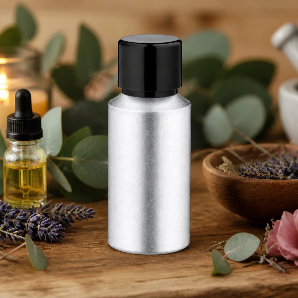 Butelka z barwionego aluminium o pojemności 30 ml z zakrętką Kompaktowa butelka z barwionego aluminium o pojemności 30 ml z praktyczną zakrętką do zastosowań mobilnych