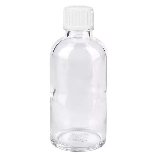 Butelka apteczna przezroczysta 50ml zakrętka białe kuleczki St Butelka apteczna przezroczysta 50ml zakrętka białe kuleczki St