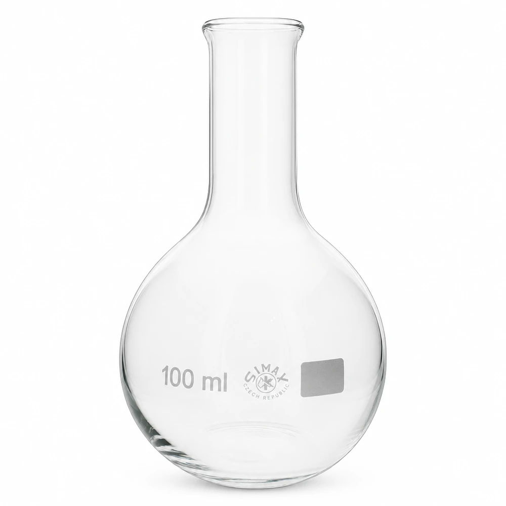 Kolba stojąca 100 ml z wąską szyjką wykonana ze szkła do zastosowań laboratoryjnych